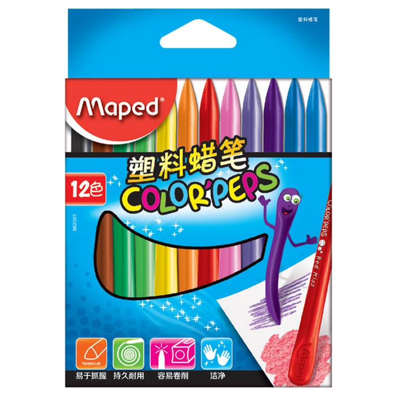 马培德 862001 塑料蜡笔儿童涂鸦绘画 12色三角蜡笔不粘手画笔