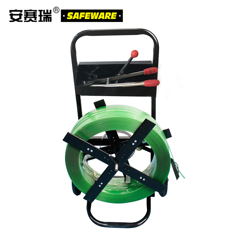 安赛瑞 26072 塑钢打包带盘车 PP/塑料/ 塑钢带盘车手推刹车打包机辅助工具支架十字塑钢带打包带盘车 黑色